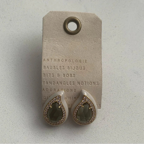 Anthropologie Festive Embellished Teardrop Post Earrings - Grey - NWT - Picture 3 of 7
